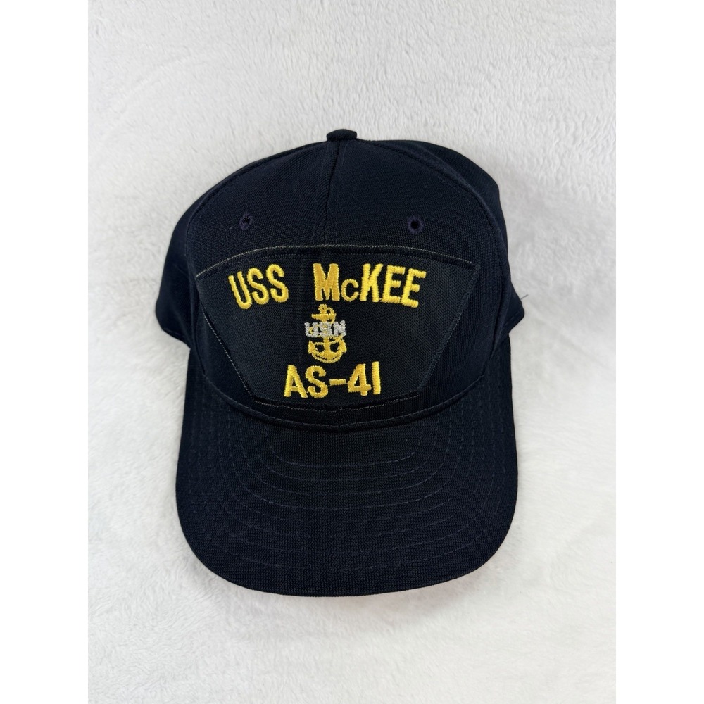 Vintage USS McKee AS-41 Hat Cap SnapBack Blue Navy Submarine Anchor Military USA